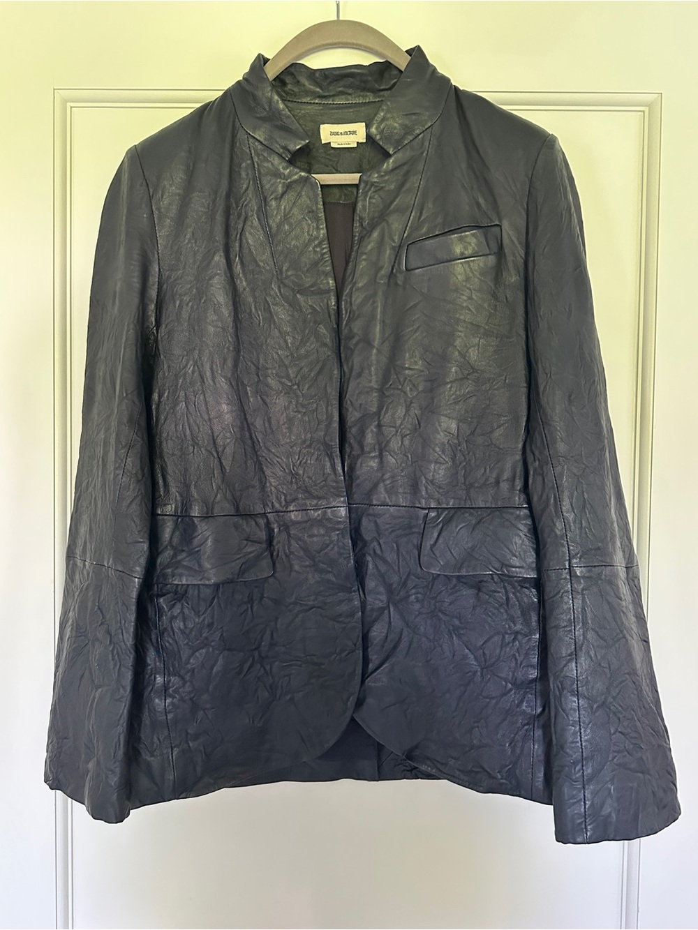 Zadig & Voltaire Cuir Froissé Crinkled Leather Blazer Navy/Encre FR 38 / US S-M